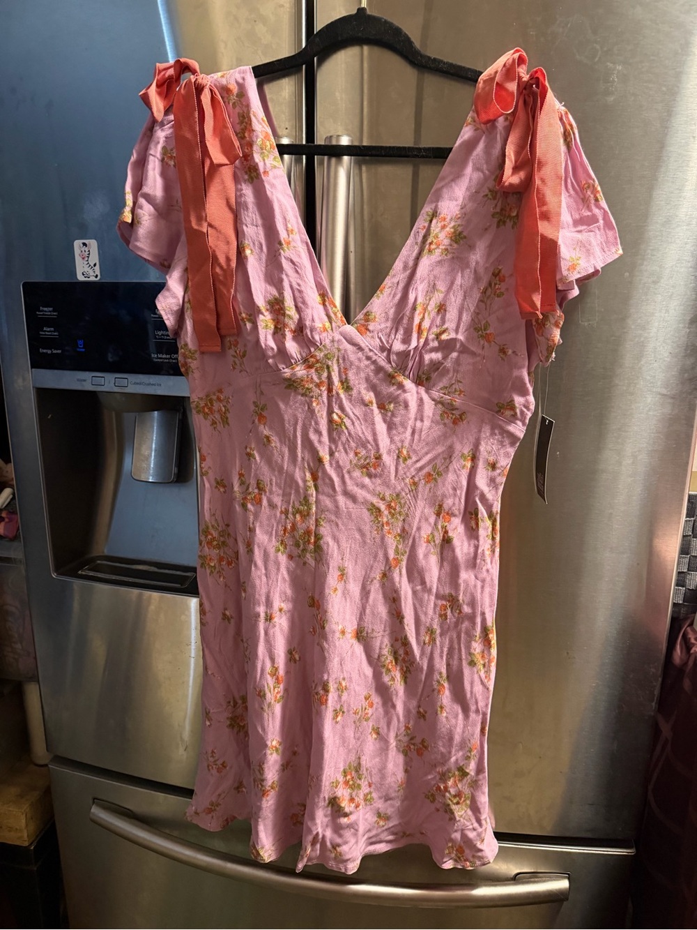 wild fable Pink Floral Mini Dress with Coral Tie Straps